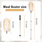 Lambswool Duster Extendable 31-55 Inch, Natural Electrostatic Feather Duster for Cleaning with Aluminum Extension Pole Reusable for High Ceilings, Fans, Blinds, Furniture, Interior & Roof Dusting