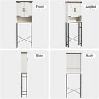 Over The Toilet Storage Cabinet with Farmhouse Doors and Adjustable Shelf, Tall Bathroom Organizer with Metal Stand Space Saver Over Toilet , Wood Rack for Bathroom, Restroom, Laundry, White