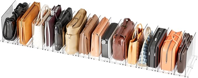 Yieach Clear Acrylic Shelf Dividers for Closet Organization,16Pack Adjustable Bags,Clutch,Purse Organizer and Storage,Handbag Organizer for Closets,Purse Divider,8.8″ Tall Sweater,Tshirt,Towel Divider