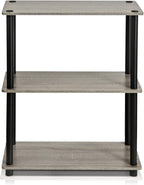 Furinno TURN-N-TUBE Storage Shelves, 3-Tier Book Shelf, Corner Shelf, Toolless Open Shelves, for Organization and Storage, Living Room, Garage, Home Office, French Oak