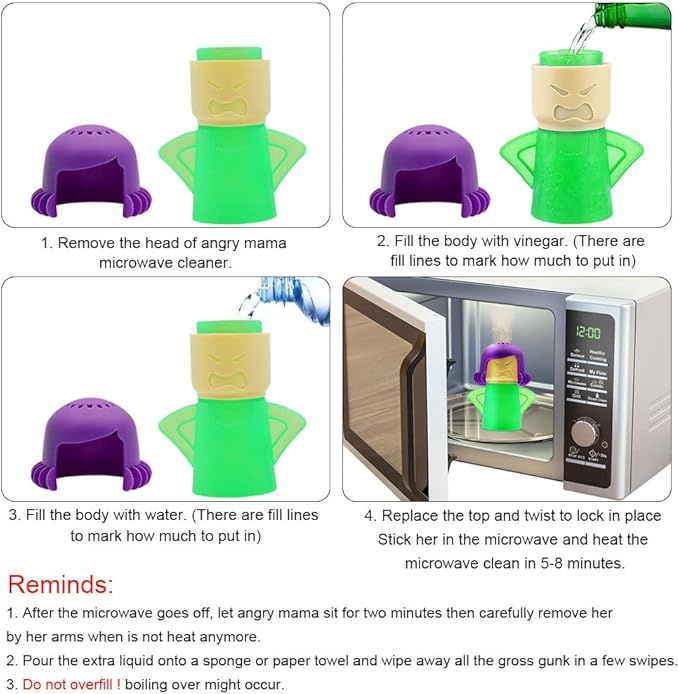Abnaok Microwave Cleaner, Angry Mama Microwave Cleaner Microwave Oven Steam Cleaner Easily Clean in Minutes Cleans Add Vinegar and Water for Home or Office with English Manual (Green)
