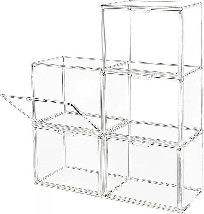 Clear Stackable Plastic Storage Bins with Magnetic Lid, Dustproof Book & Cosmetic Display Cases, Large Figures Collectibles Showcase, Shoe Box, Protection Organizer (L, Count, 5)