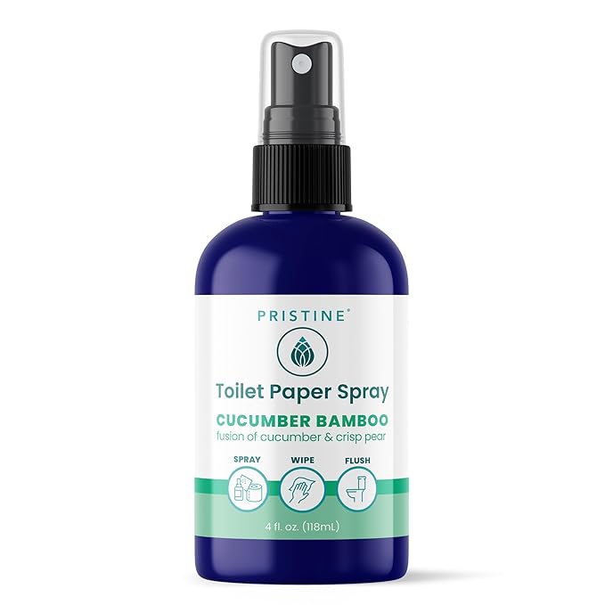 PRISTINE Toilet Paper Spray, As Seen on Shark Tank, More Natural Personal Cleansing Wipes & Flushable Wet Wipes Alternative, Spray Toilet Paper to Create Flushable Wipe, Cucumber Bamboo, 4 fl oz