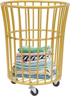 Household Storage Basket, 360° Rolling Movable Laundry Basket,Floor-Standing White Multi-layer Clothes Organizer for Kitchen,living Room and Bathroom (Metal Gold)