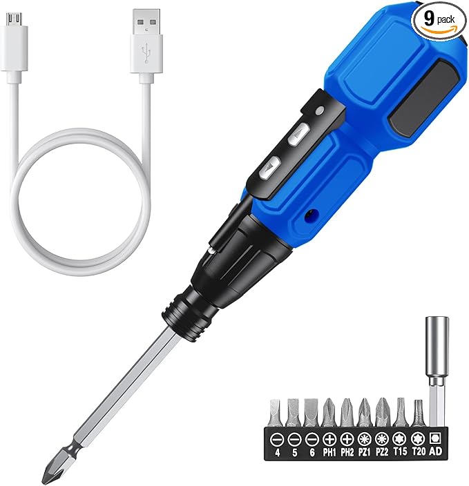 ORIA Electric Screwdriver, Cordless Electric Screwdriver, 12 in 1 Cordless Power Repair Tool Kits with 10 Bits and 1/4 inch Bit Holder, LED Lights, Charging Cable, for Phones,Toys, PC