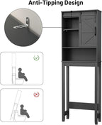 Over The Toilet Storage Cabinet, Bathroom Organizer with Adjustable Shelves and Anti-Tip Device, Space-Saving Storage Solution, Black