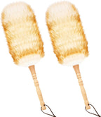 Lambswool Duster for Cleaning with Solid Wooden Handle Leather Hang Strap 19.6 inch Natural Feather Duster for Cleaning Ceiling Fans Window Blinds Computer Furniture(2 Pack)