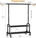 Luxspire Heavy Duty Clothes Rack, Clothing Rack Load 600 LBS, Rolling Clothes Racks for Hanging Clothes with Sturdy Wheels & 2 Tier Shelves, Adjustable Garment Rack for Bedroom, Laundry Room, Black
