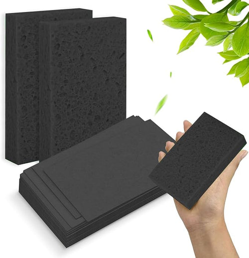 12 - Pack Non-Scratch Scrub Sponges - Sponges for Dishes and Washing Dishes, Cleaning Sponges for Kitchen Home Bathroom Cars, Funny Cut-Outs DIY for Kids (Black)