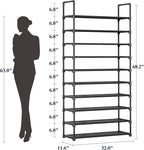 Kitsure Shoe Rack - 10-Tier Shoe Organizer with Detachable Fabric Shelves & Metal Frame, Tall Shoe Rack for Closet, Entrance, Living Room, 32.0" Wide - 10 Tier, Black