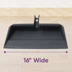 Superio 2-Pack Wide Plastic Dustpan with Comb - 16" Wide, Rubber Lip, Broom Handle Clip, Grey