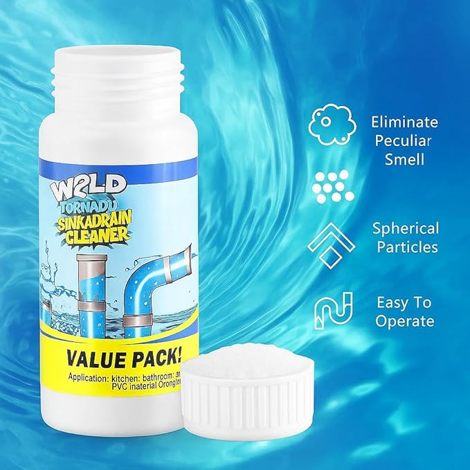 Wild Tornado Sink and Drain Cleaner Powder – Powerful Foaming Drain Cleaner for Kitchen, Bathroom, Toilet & Pipes – Fast-Acting Clog Remover, Deodorizes & Deep Cleans Drains (2)