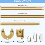 Closet Rods for Hanging Clothes, 17 to 39 Inch Heavy Duty Stepless Adjustable Closet Hanging Rod, 1.3 Inch Diameter Metal Closet Rod for Wardrobes Laundry Bedroom RV, Gold