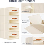 DIMJ Closet Organizers and Storage - Fabric Bins with Drawers for Closet Foldable Clothes Organizers with Clear Window, Stackable Storage Drawers Units for Bedroom, Living Room, Medium 4-Pack, Beige