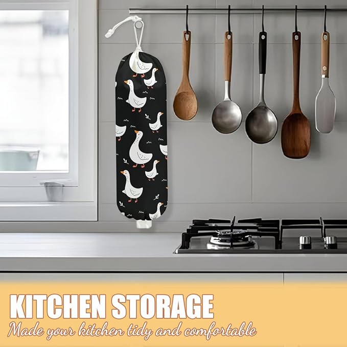 Buck Plastic Bag Holder, Wall Mount Grocery Bag Holder, Plastic Storage bag, Pull Rope Free Adjustment, Plastic Bag Holders for Grocery Bags, Plastic Bag Dispenser for Home Kitchen