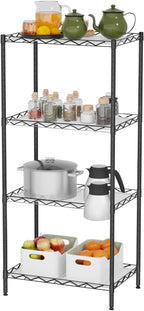 4-Tier Wire Shelving Unit 600 lbs Weight Capacity Storage Shelves Metal Frame Garage Shelves Easy Installation Metal Shelves for Home Kitchen Garage Pantry, 12" Dx18 Wx44 H, Black
