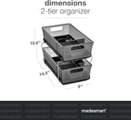 madesmart Antimicrobial 2-Tier Organizer Multi-Purpose Slide-Out Storage with Handles and Dividers for Home and Bath, Pack of 1, Carbon
