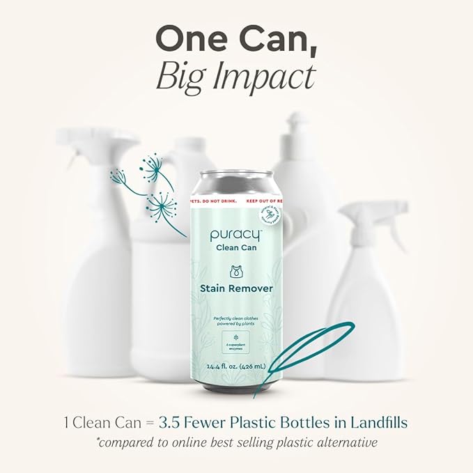 Puracy Natural Stain Remover - Clean Can - Fabric Stain Remover for Clothes Laundry - Stain Treater - Active Enzyme Laundry Stain Remover Spray - Spot Remover for Clothes (Starter Set, Free & Clear)