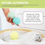 melii Reusable New Zealand Wool Dryer Balls 3-Pack - Reduces Drying Time, Static & Wrinkles - Mint, Lime, Blue