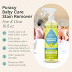 Puracy Stain Remover for Baby Clothes and Cloth Diapers, Newborn Baby Essentials Must Haves, Enzyme-Based Laundry Spray, Natural Spot and Odor Cleaner, 16 Oz