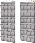 GORILLA GRIP Over the Door Shoe Organizer, 2 Pack, 24 Breathable Mesh Pockets, Space Saving Hanging Storage Holder, Closet Rack Hanger Holds Up to 40 lbs, Hangs on Closets, Shoes, Accessories, Grey