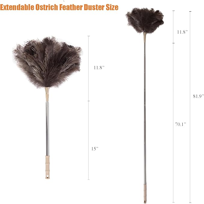 Extendable 81.9 Inch Ostrich Feather Duster with Extension Used for Home Cleaning Ceilings Furniture Fans Washable（1.8M Telescopic Rod,Grey）