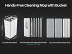 JOYMOOP Mop and Bucket with Wringer Set, White Flat Squeeze Bucket Set for Floor Cleaning, Wet Dry Wall Cleaner with Long Handle, Hardwood Floor Mop-3 Microfiber Cloths