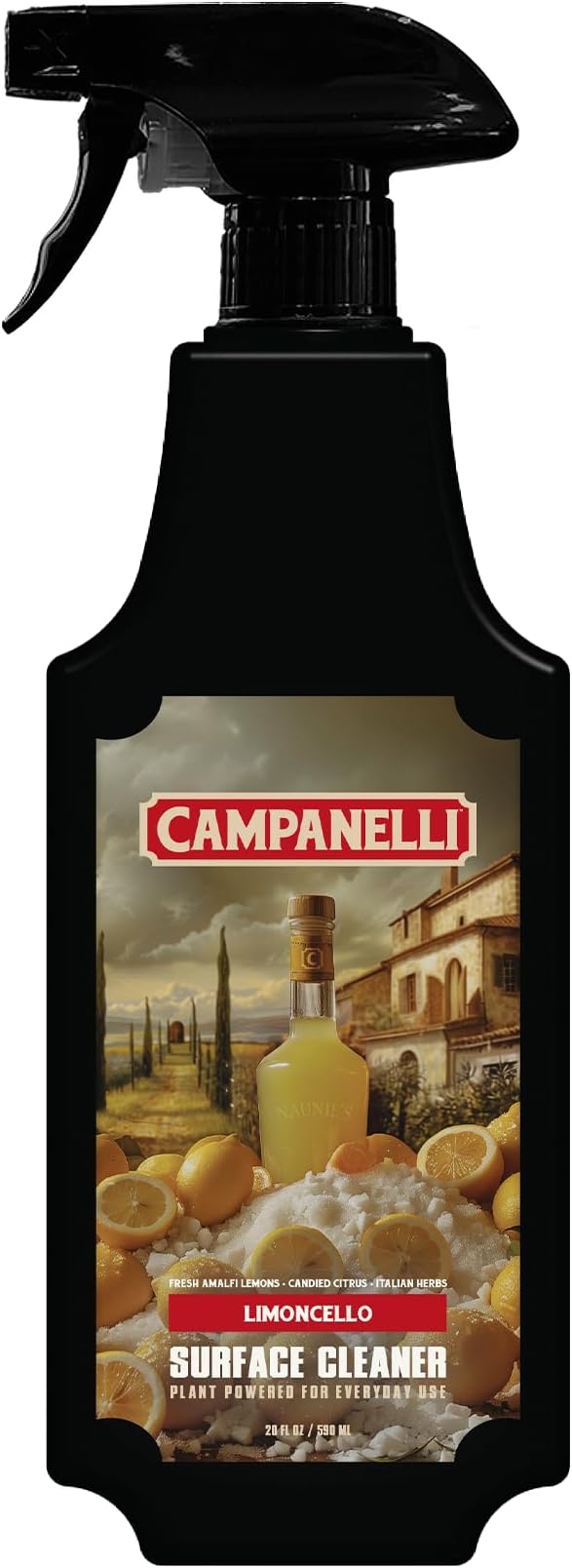 CAMPANELLI Plant-Powered Multi-Surface Cleaner – Luxury Fragrance-First Formula for Kitchen, Bathroom & Home – Non-Toxic, Food-Contact Safe, Eco-Friendly, 20 oz - Limoncello Scent