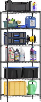 FDW 6-Shelf Adjustable,Storage Shelves Wire Shelving Shelving Unit Metal Shelves Storage Shelf,13" D x 23" W x 59" H,Black