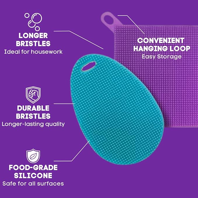 Silicone Dish Sponge Dish Scrubber (Oval and Square) - Dual-Sided, Food Grade Silicone Sponges for Dishes and Housecleaning 2-Pack