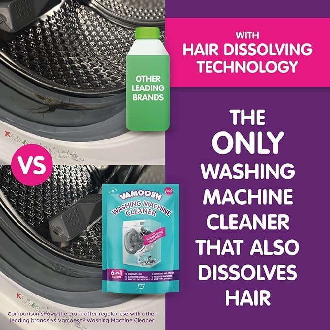 Vamoosh 6-in-1 Washing Machine Cleaner | Dissolves Pet Hair | No Harmful Chemicals | Removes Limescale | Eliminates Odor | Descales | Cotton Fresh Scent | For Front Load. | 150g (Pack of 6)