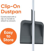 Superio Clip-On Dustpan with Rubber Lip - 10-inch Wide Durable Plastic Dust Pan with Comfort Grip Handle, Lightweight Multi Surface, Heavy Duty, Easy Sweep Broom Gray