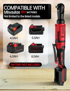 1/2 Inch Cordless Ratchet Wrench, for Milwaukee M18 Battery, 88Ft-Lbs, 0-400RPM, Electric Ratchet Wrench Set with Variable Speed Trigger, Reinforced Head, R&F Switch, 7 Sockets, 3/8" to 1/4" Adapter