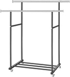 VICERII Clothes Rack, Double Clothing Rack with Wheels and Extra Wide Bottom Shelf, 52.36’’ Heavy Duty Garment Racks for Hanging Clothes, Coats, Shirts, Skirts, Dresses, 130LB Capacity, Black