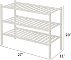 ROMGUAR CRAFT 3 Tier Bamboo Shoe Rack for Closet Free Standing Wood Shoe Shelf Storage Organizer for Entryway Small Space Stackable 27"x11"x20" (White)
