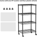 Golpart Small 4 Tier Shelves Storage Wire Shelving Unit Metal Shelf Adjustable Organizers Storage Shelving with Wheels for Bathroom Laundry Room Kitchen Pantry12”D x 18”W x 44.8”H Black