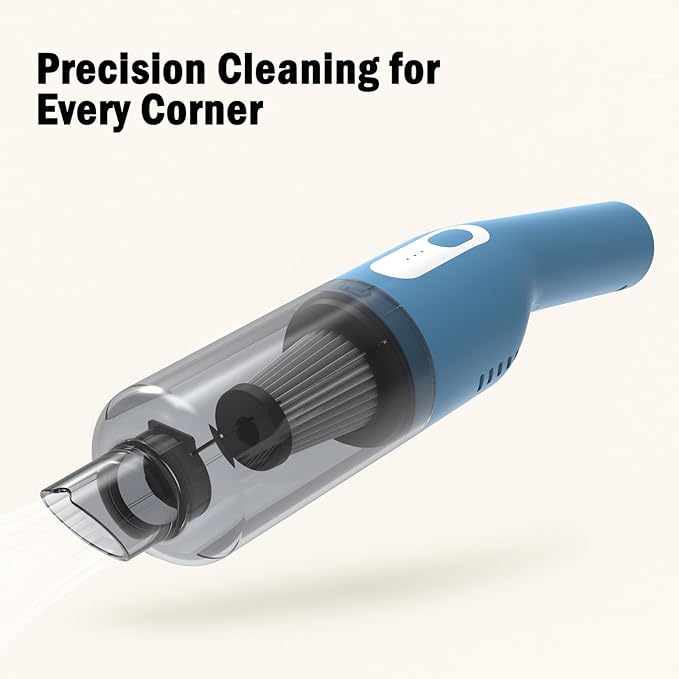 catsMeow Handheld Cordless Portable Car Vacuum Cleaner, 16000Pa High Power Rechargeable Hand Held Mini Vacuum with Multi-Nozzles for Car, Home, Office /V068 Blue and White