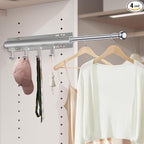 Supforce Valet Rod for Closets, 12" Valet Rod With 4 Hooks, Closet Organizer Slide Out Clothing Hanger Rods Extender Perfect for Suits,Dresses,Belt,Tie, Polished Chrome