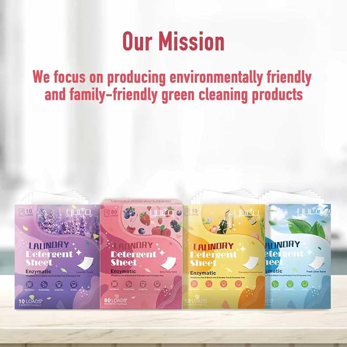 YCUO Eco Laundry Detergent Sheets - 80 Loads, Hypoallergenic Dryer Sheets with Berry Odor, Travel Laundry Detergent for Camping Vacation Cruise Trip College Dorm