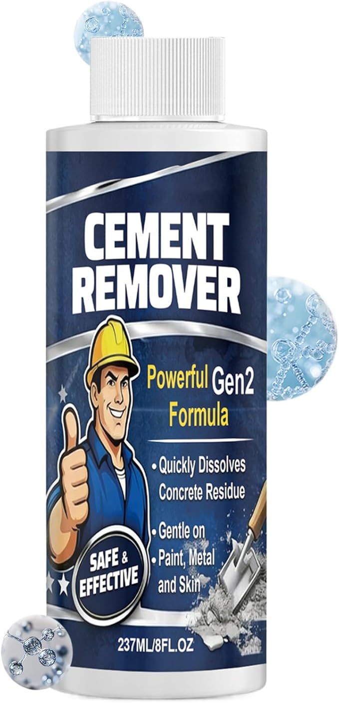 Concrete Remover Cleaner, Fast Acting No Damaging, 237ml Dried Concrete, Heavy Duty Liquid Solution, Outdoor Indoor Construction Sidewalk Patio Garage Floor Wall Tool Brick Maintenance