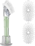 Soap Dispensing Replacement Dish Brush Storage Set with 2 PCS Brush Refills & Holder - RIMAY Dispenser Scrub Cleaning Scrubber Kitchen Dishwashing Dish Wand Handle for Dishes/Pans/Pots/Sink(Green)