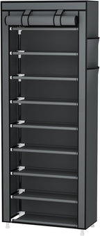 Calmootey 9 Tier Shoe Rack Organizer,Portable Shoe Shelf with Nonwoven Fabric Cover for Closet Hallway,Bedroom,Entryway,Grey