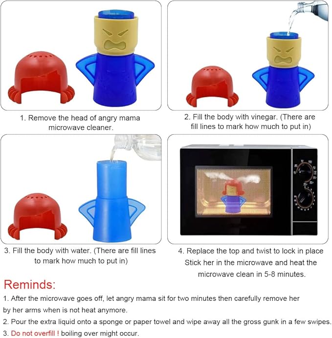 Abnaok Microwave Cleaner, 2 PCS Angry Mama Microwave Cleaner Microwave Oven Steam Cleaner Easily Clean in Minutes Cleans Add Vinegar and Water for Home or Office with English Manual (Blue+Purple)