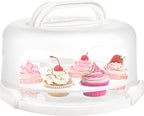 Yesland Cake Carrier with Collapsible Handle - White Cake Container and Holder with Lid - Portable Plastic Round Cake Cover for 10 inch Cake, Pies, Cookies, Nuts, Muffins, Cupcakes and Fruit