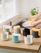 Ceramic Sponge Holder for Kitchen Sink, Scrub Sponge Dish Rack, Farmhouse Compact Sink Caddy Organizer, Black