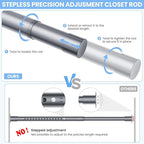 Closet Rods for Hanging Clothes, 17 to 84 Inches No-Cut Stepless Adjustable Closet Rod, 1.3 Inches Expandable Metal Heavy Duty Closet Hanging Rod for Closet Wardrobe Bathroom Laundry RV, Silver