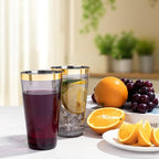 LIYH 100 Pcs Gold Plastic Cups - 16 oz Clear Black and Gold Rim Plastic Wine Cups Big Size Fancy Disposable Wine Glasses Party Cup Beverage Drinking Cup for Party & Wedding