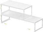 Jojocross Adjustable Stackable Metal Storage Shelf Organizer - Expandable Wire Rack with Perforations for Kitchen, Pantry, Bathroom, Cabinet & Office-Compact, Durable & Sturdy (2PACKS/Large/White)