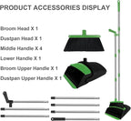 Green Broom with Dustpan Combo Set, 51" Long Handle Household Cleaning Tool, Ideal Broom and Dustpan Set for Pet Hair and Home Use