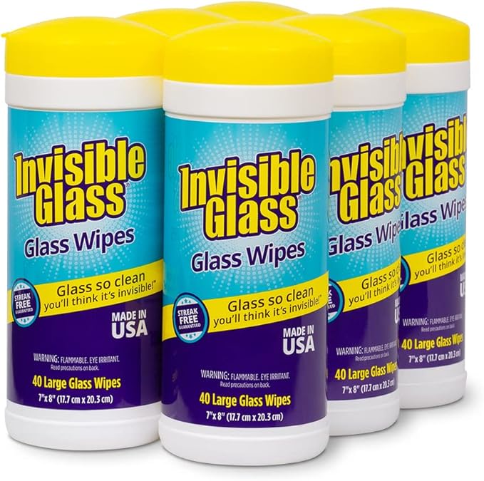 Invisible Glass 90160-6PK Glass Cleaning Wipes, Pre-Moistened, Streak-Free and Lint-Free, Safe for Windows, Mirrors, Windshields, and Tinted Glass, 40 Count (Pack of 6)